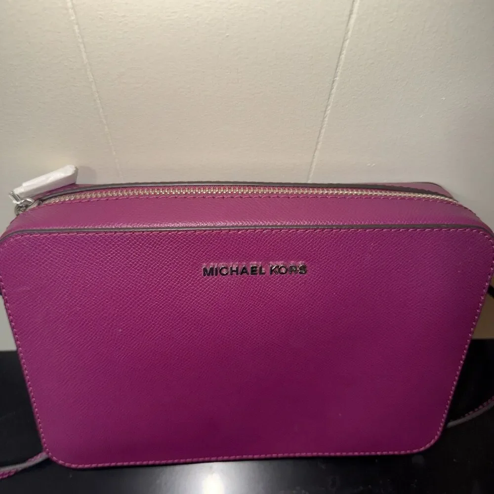 Michael Kors Magenta Crossbody Bag  Silver Chain Strap Zip Closure Women